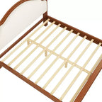 Letto imbottito nero/marrone con piattaforma, testiera curva, struttura in legno di pino, queen/king, per 2 persone