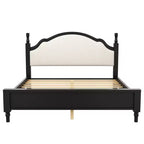 Letto imbottito nero/marrone con piattaforma, testiera curva, struttura in legno di pino, queen/king, per 2 persone