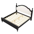 Letto imbottito nero/marrone con piattaforma, testiera curva, struttura in legno di pino, queen/king, per 2 persone