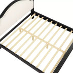 Letto imbottito nero/marrone con piattaforma, testiera curva, struttura in legno di pino, queen/king, per 2 persone