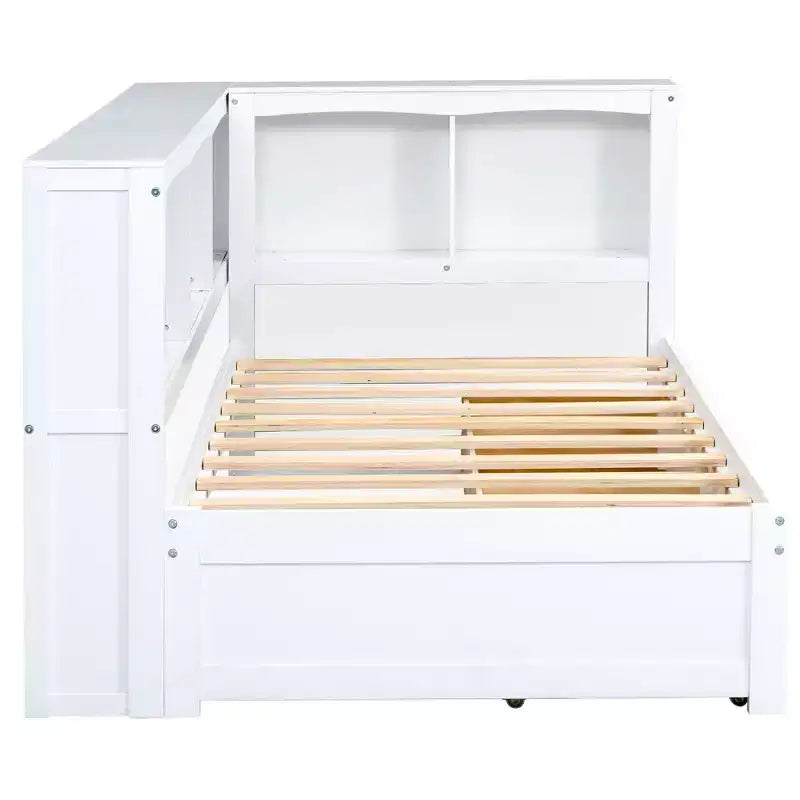 Letto a giorno singolo bianco con cassetti contenitore e porte USB, 1 persona