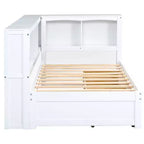 Letto a giorno singolo bianco con cassetti contenitore e porte USB, 1 persona