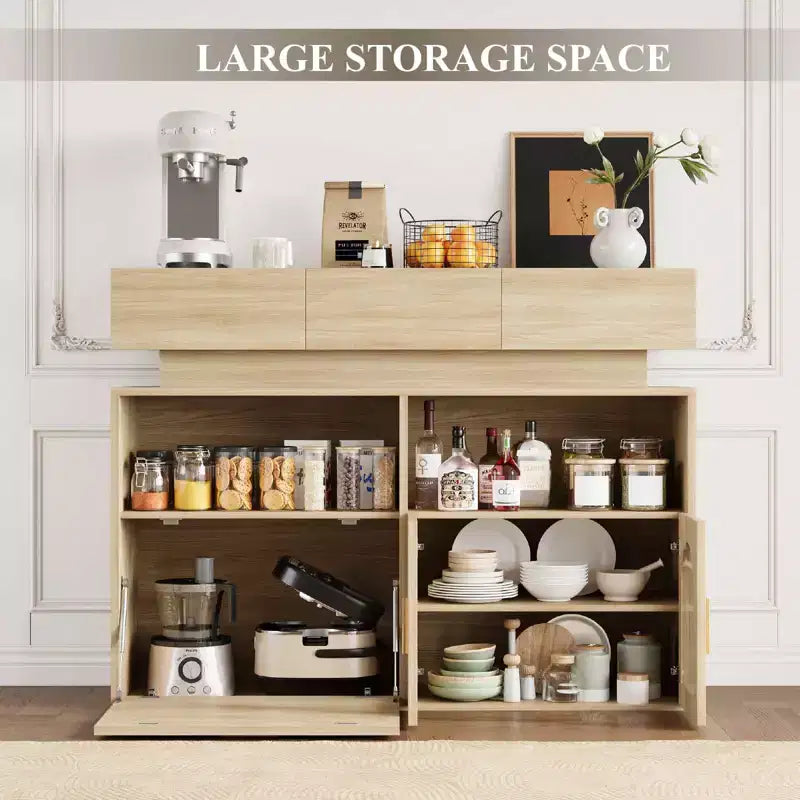 Mobile bar in legno, mobile da cucina con 3 cassetti e ripiano regolabile, credenza a buffet per sala da pranzo