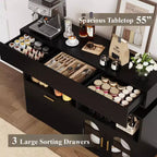 Mobile bar in legno, mobile da cucina con 3 cassetti e ripiano regolabile, credenza a buffet per sala da pranzo