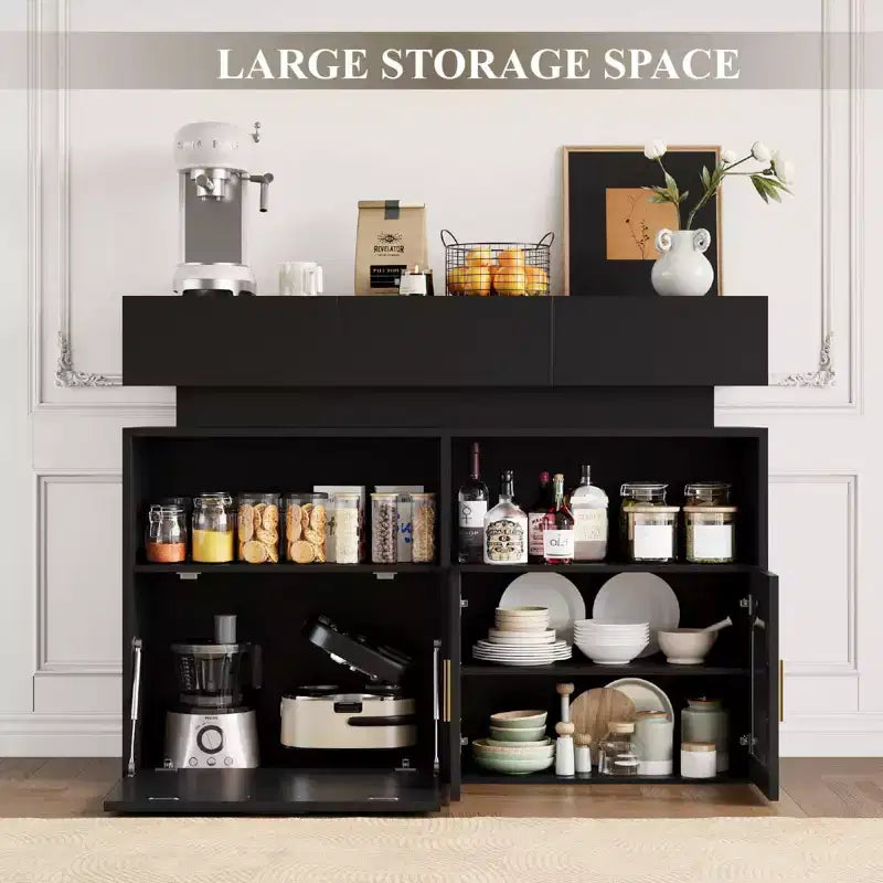 Mobile bar in legno, mobile da cucina con 3 cassetti e ripiano regolabile, credenza a buffet per sala da pranzo