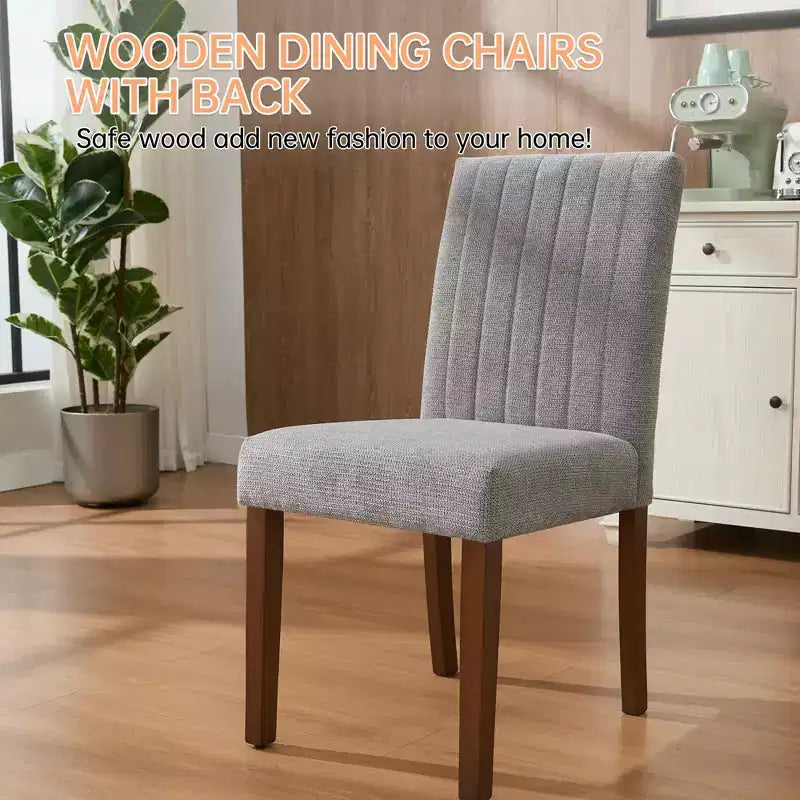 Set di 2 sedie da pranzo Parsons, in lino imbottito, schienale alto e comoda seduta imbottita con robuste gambe in legno per casa e bar