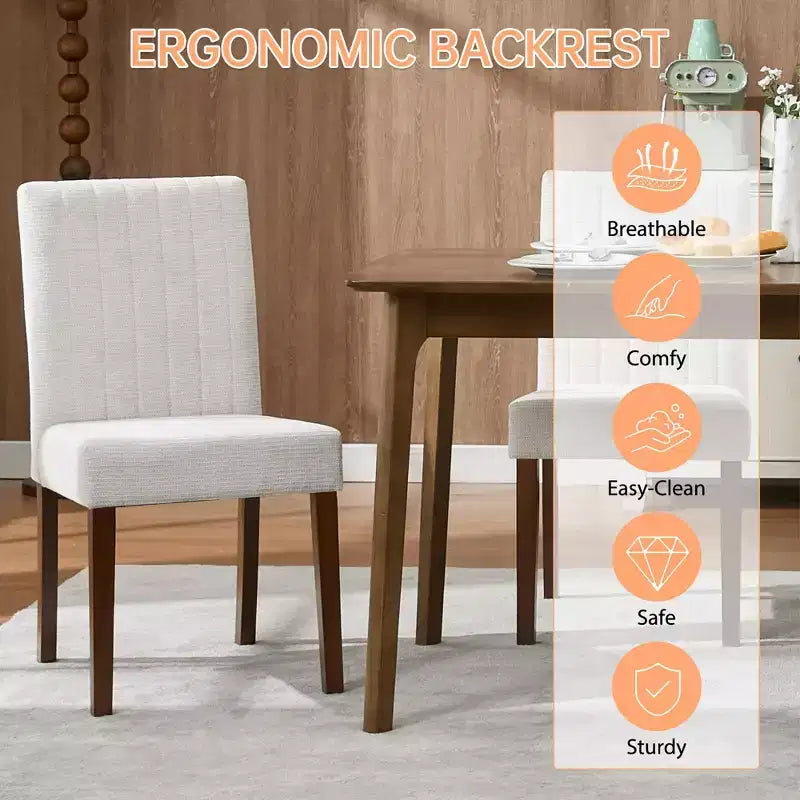 Set di 2 sedie da pranzo Parsons, in lino imbottito, schienale alto e comoda seduta imbottita con robuste gambe in legno per casa e bar
