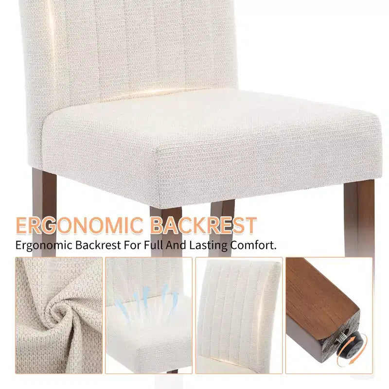 Set di 2 sedie da pranzo Parsons, in lino imbottito, schienale alto e comoda seduta imbottita con robuste gambe in legno per casa e bar