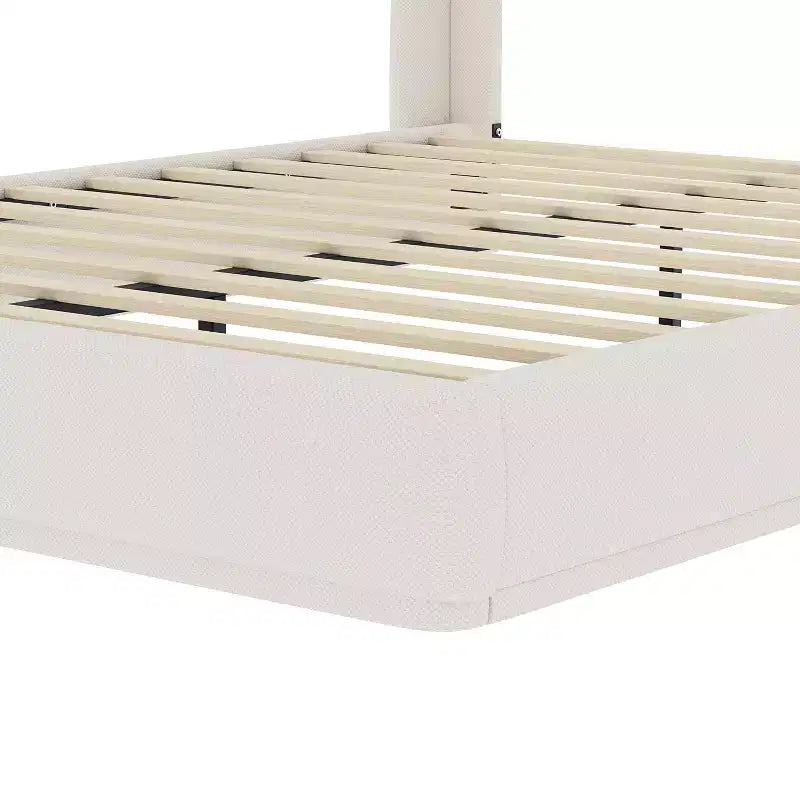 Letto a piattaforma Queen imbottito con testiera ad ali imbottita – Profilo basso