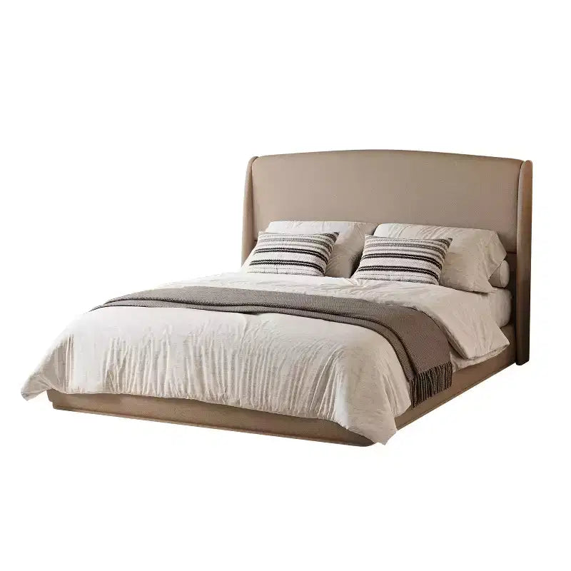 Letto a piattaforma Queen imbottito con testiera ad ali imbottita – Profilo basso