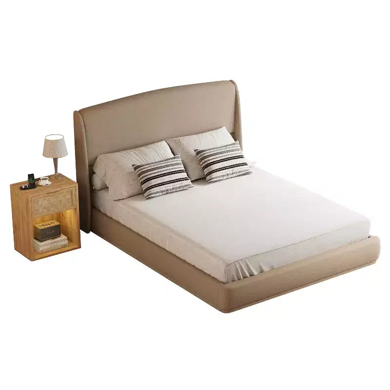 Letto a piattaforma Queen imbottito con testiera ad ali imbottita – Profilo basso
