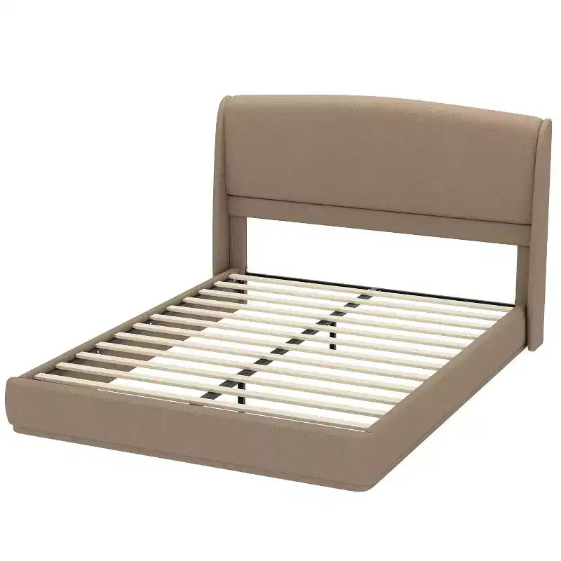 Letto a piattaforma Queen imbottito con testiera ad ali imbottita – Profilo basso