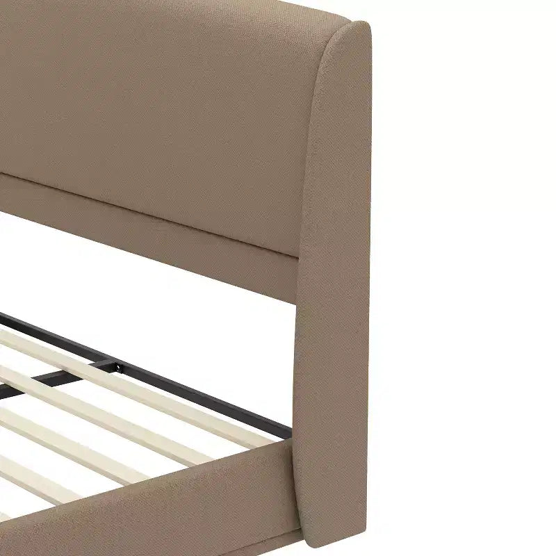 Letto a piattaforma Queen imbottito con testiera ad ali imbottita – Profilo basso
