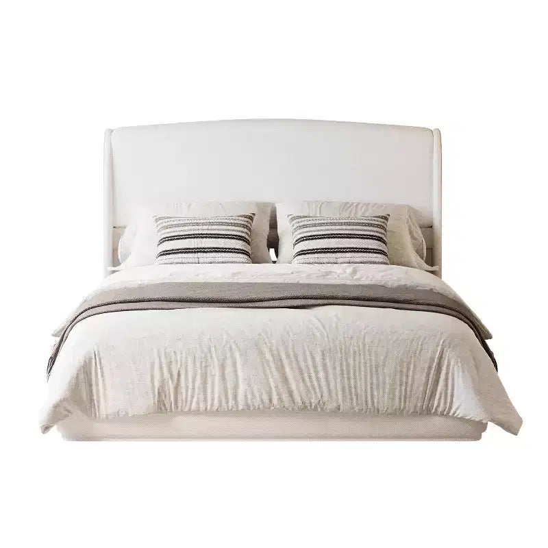Letto a piattaforma Queen imbottito con testiera ad ali imbottita – Profilo basso