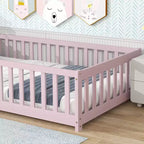 Letto a Pavimento Singolo con Recinzione e Porta – Letto Montessori per Bambini in Legno Massello di Gomma