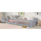 Letto a Pavimento Singolo con Recinzione e Porta – Letto Montessori per Bambini in Legno Massello di Gomma