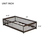 Letto a Pavimento Singolo con Recinzione e Porta – Letto Montessori per Bambini in Legno Massello di Gomma