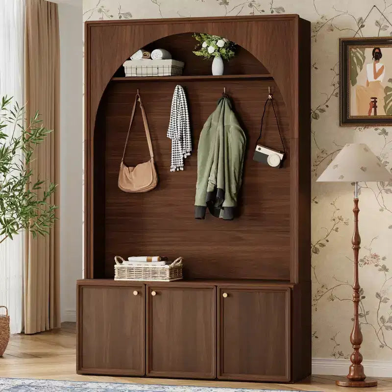 Panca da ingresso All-in-1 Hall Tree con appendiabiti, ganci e scarpiera