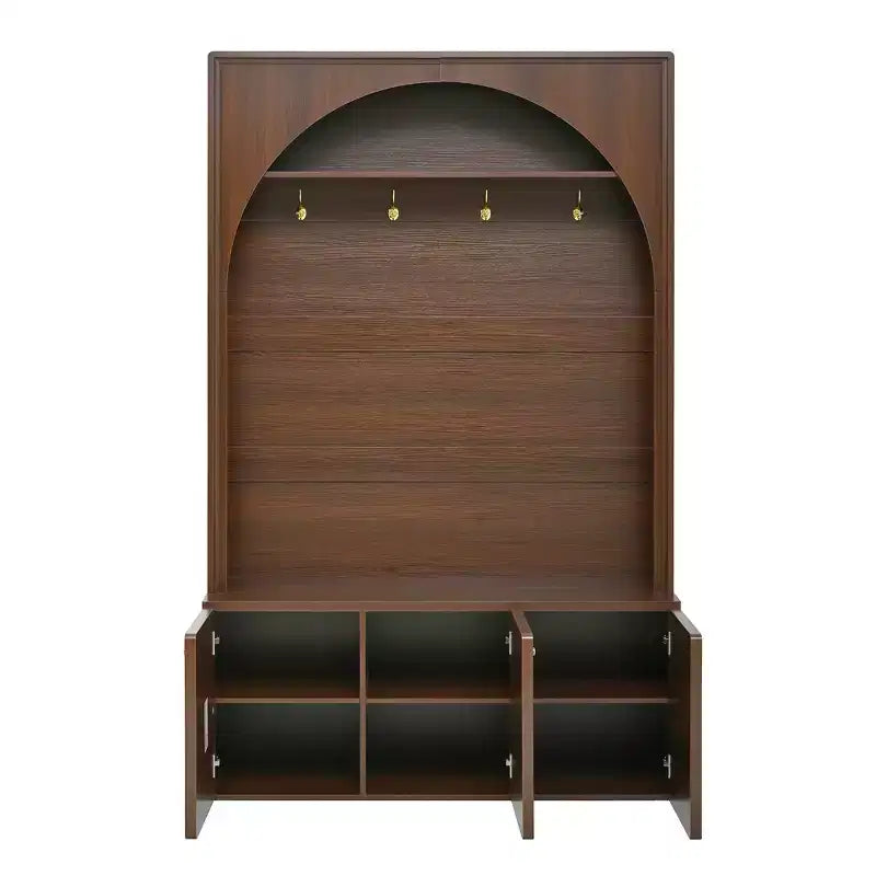 Panca da ingresso All-in-1 Hall Tree con appendiabiti, ganci e scarpiera