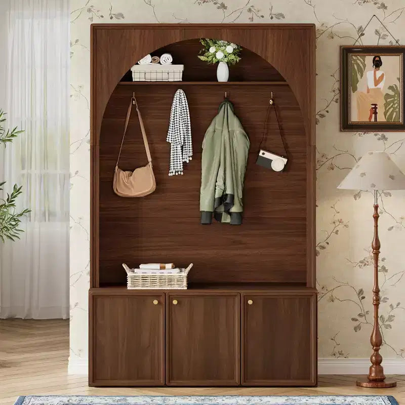 Panca da ingresso All-in-1 Hall Tree con appendiabiti, ganci e scarpiera