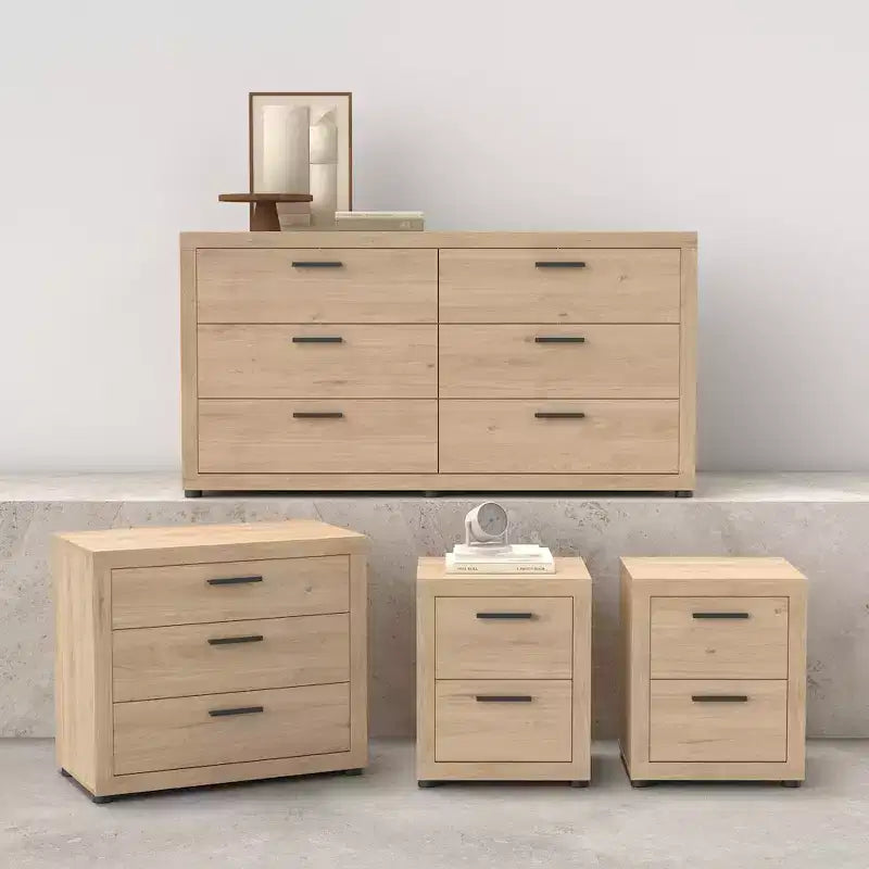 Set da 4 Pezzi per Camera da Letto – Stile Scandinavo, Finitura Jackson Hickory