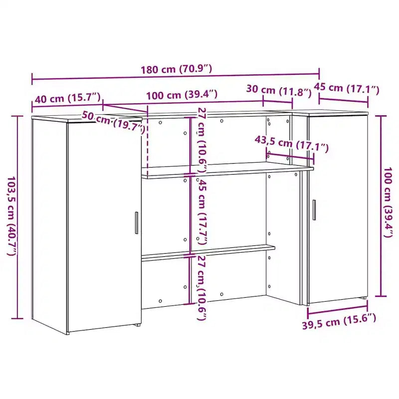 Reception Desk – Legno d'ingegneria in rovere nero 180 x 50 x 103,5 cm