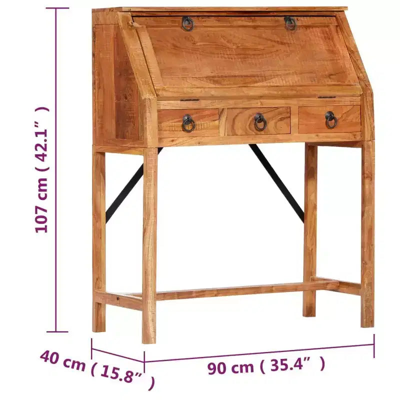 Scrivania – Legno massello di acacia marrone, rettangolare media
