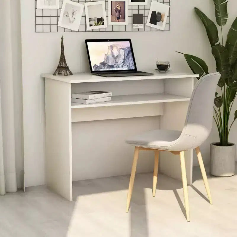 Scrivania piccola rettangolare moderna in legno multistrato bianco