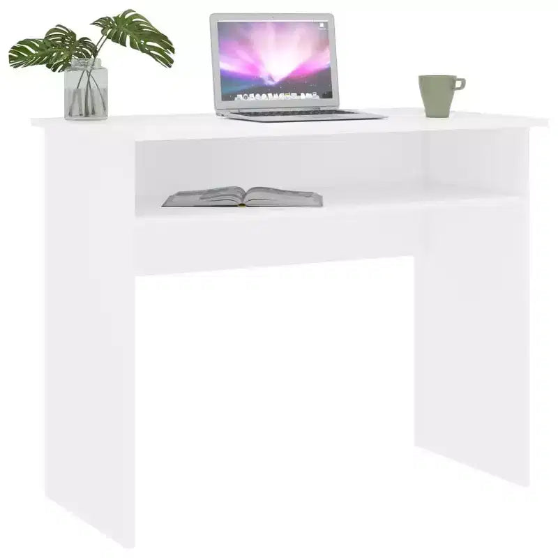 Scrivania piccola rettangolare moderna in legno multistrato bianco