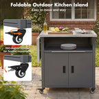 Carrello pieghevole da esterno per la preparazione del barbecue con piano in acciaio inossidabile