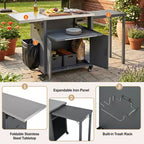 Carrello pieghevole da esterno per la preparazione del barbecue con piano in acciaio inossidabile