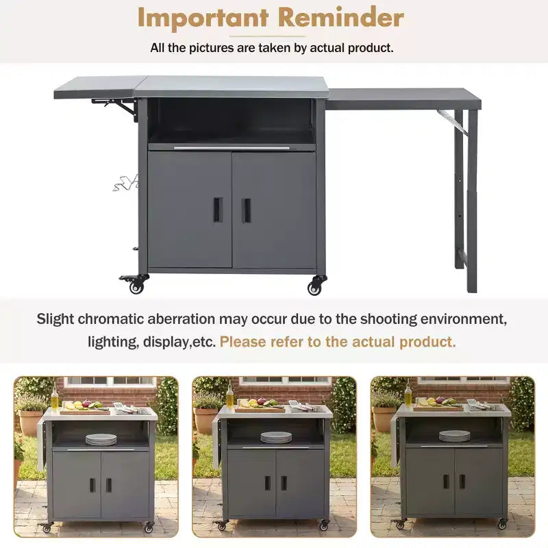 Carrello pieghevole da esterno per la preparazione del barbecue con piano in acciaio inossidabile