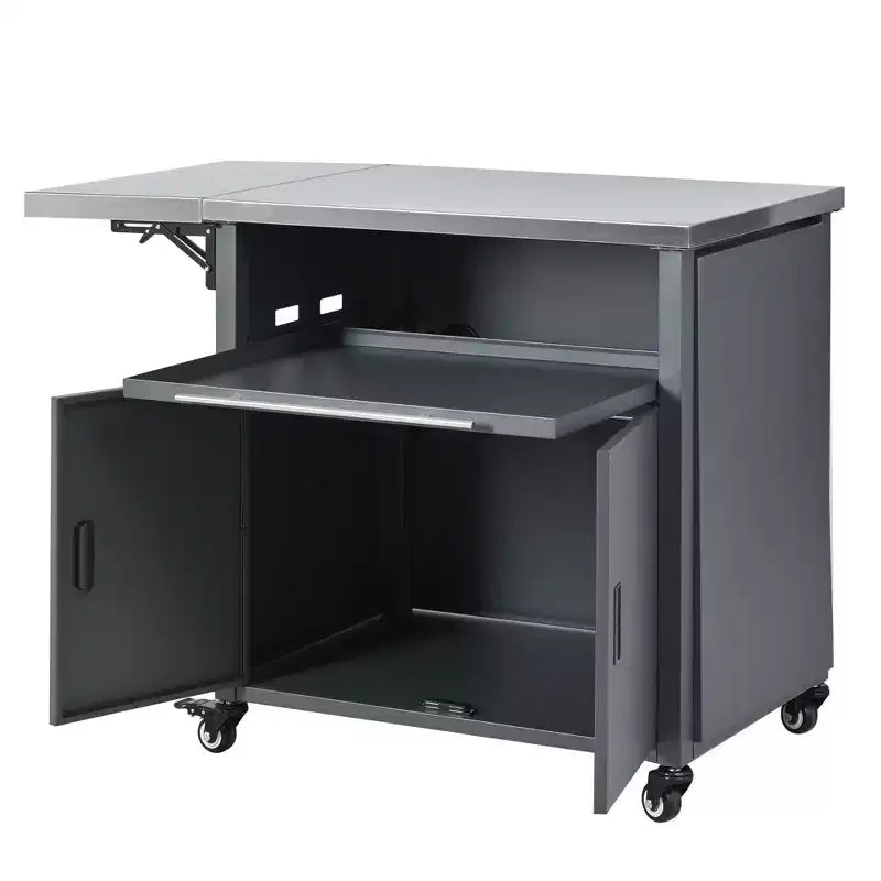 Carrello pieghevole da esterno per la preparazione del barbecue con piano in acciaio inossidabile