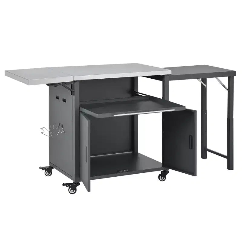 Carrello pieghevole da esterno per la preparazione del barbecue con piano in acciaio inossidabile