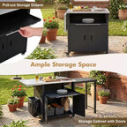 Carrello pieghevole da esterno per la preparazione del barbecue con piano in acciaio inossidabile