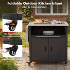 Carrello pieghevole da esterno per la preparazione del barbecue con piano in acciaio inossidabile