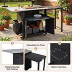 Carrello pieghevole da esterno per la preparazione del barbecue con piano in acciaio inossidabile