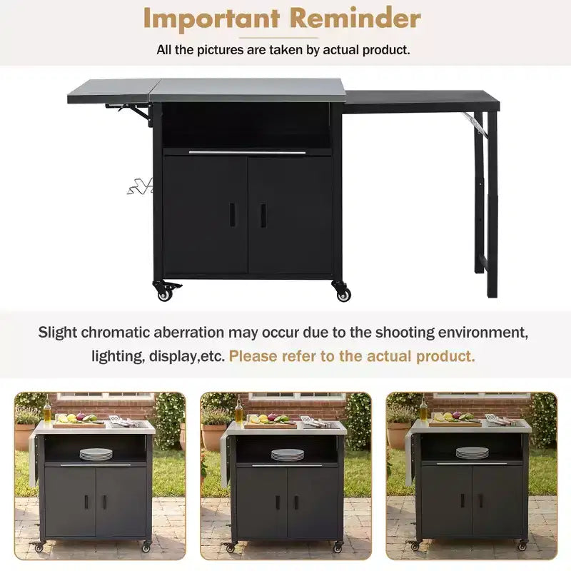 Carrello pieghevole da esterno per la preparazione del barbecue con piano in acciaio inossidabile