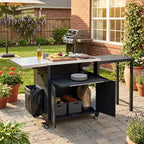 Carrello pieghevole da esterno per la preparazione del barbecue con piano in acciaio inossidabile