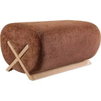 Pouf rivestito in tessuto – Poliestere nero con struttura in legno massello