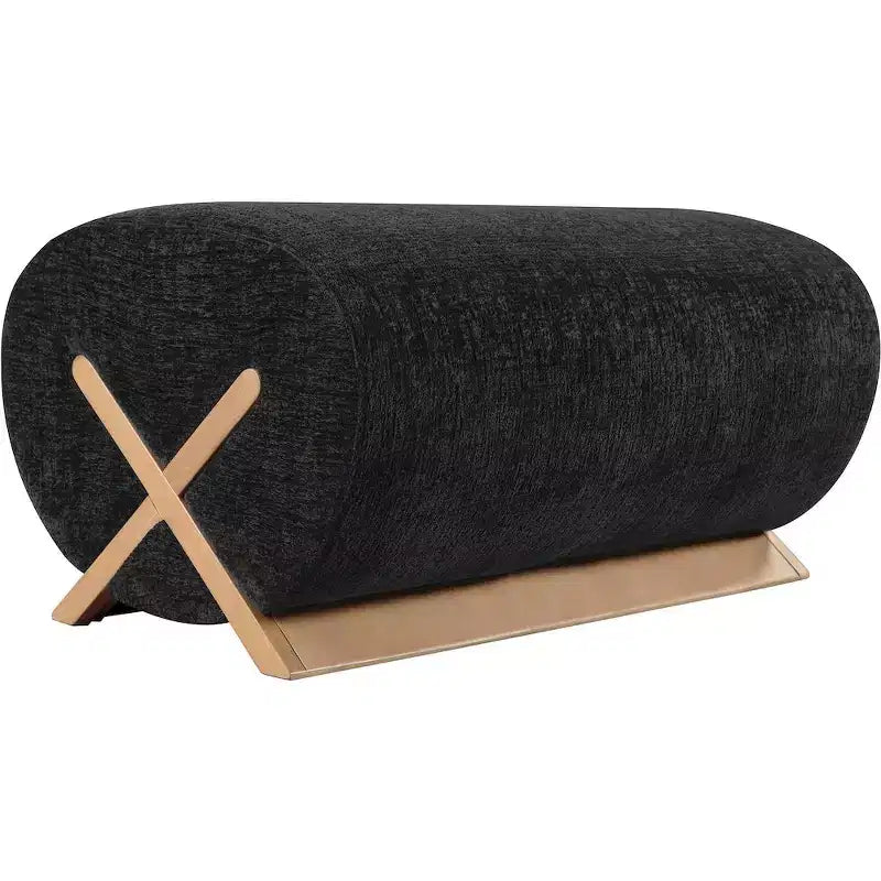 Pouf rivestito in tessuto – Poliestere nero con struttura in legno massello