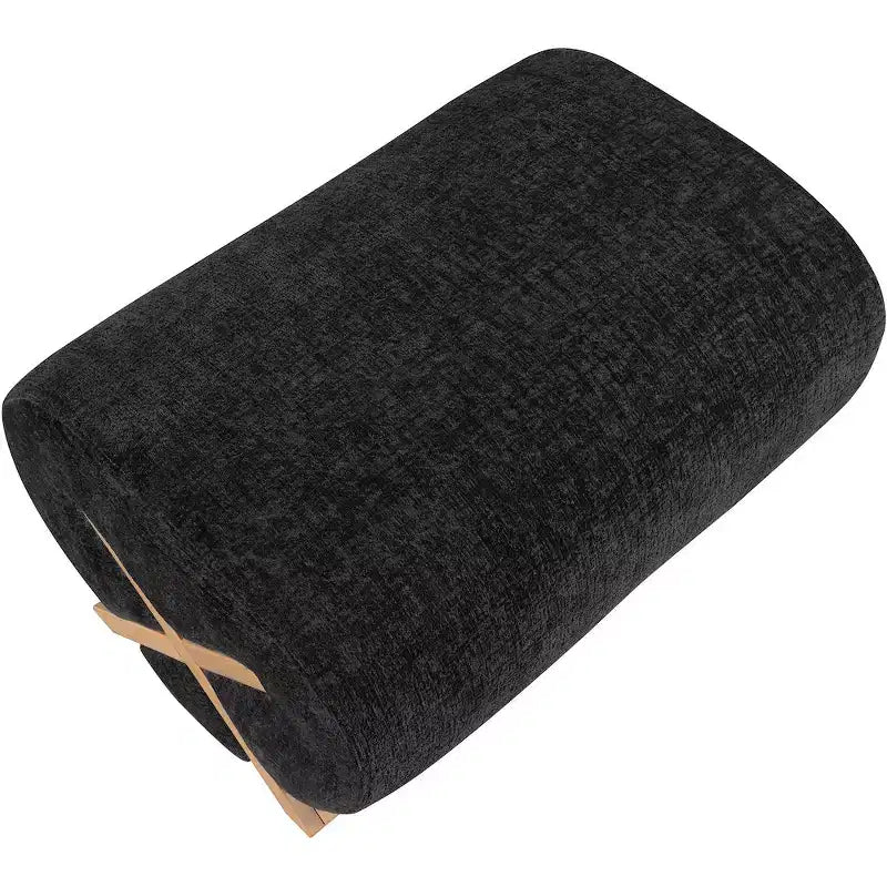 Pouf rivestito in tessuto – Poliestere nero con struttura in legno massello