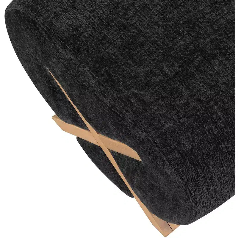 Pouf rivestito in tessuto – Poliestere nero con struttura in legno massello