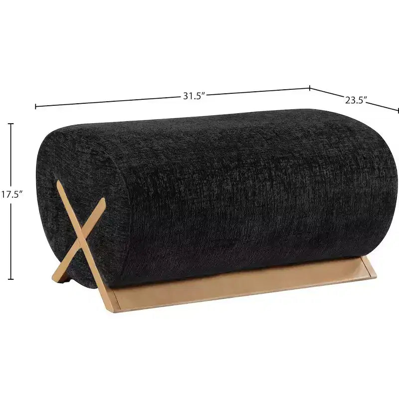 Pouf rivestito in tessuto – Poliestere nero con struttura in legno massello