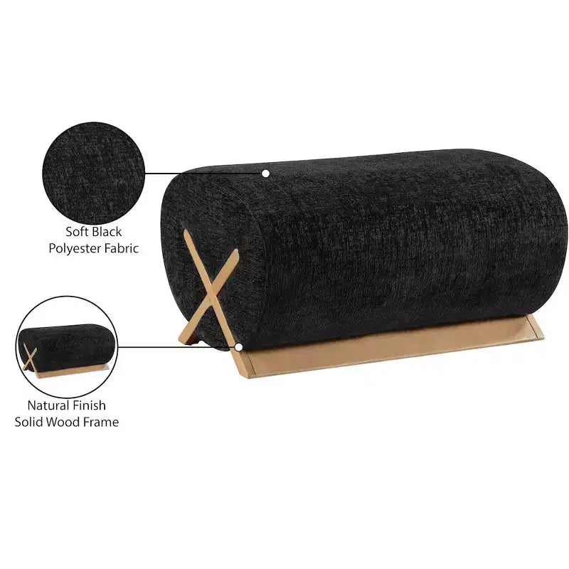 Pouf rivestito in tessuto – Poliestere nero con struttura in legno massello