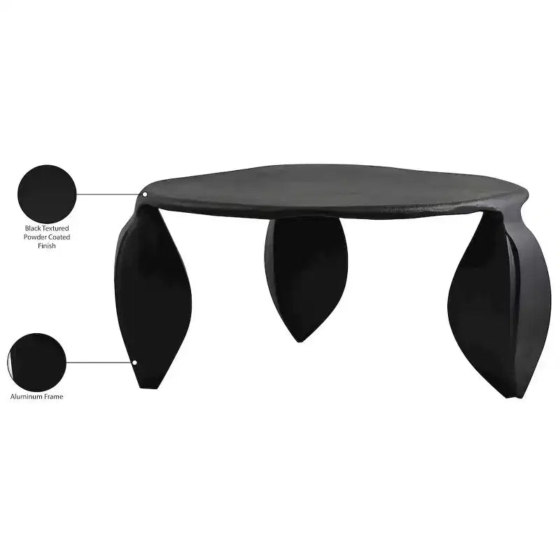 Tavolino da caffè in alluminio verniciato a polvere nero – Design a 3 gambe Art Déco
