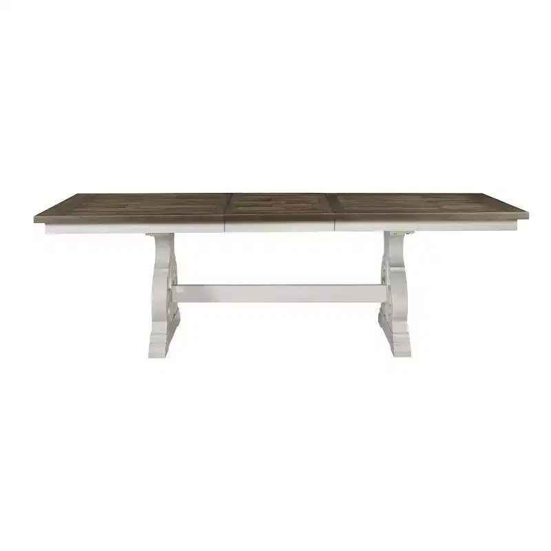 Tavolo da Pranzo Rustico Bianco e Rovere Francese con Base Stile Arpa Antico
