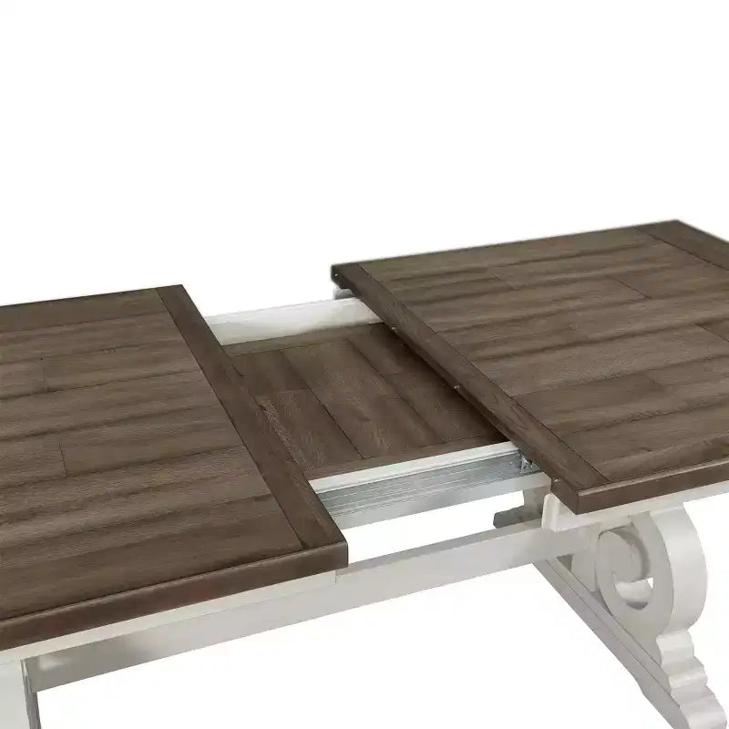 Tavolo da Pranzo Rustico Bianco e Rovere Francese con Base Stile Arpa Antico