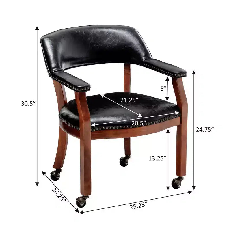 Poltrona in pelle vegana con ruote – Struttura in legno espresso e borchie decorative