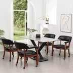 Poltrona in pelle vegana con ruote – Struttura in legno espresso e borchie decorative